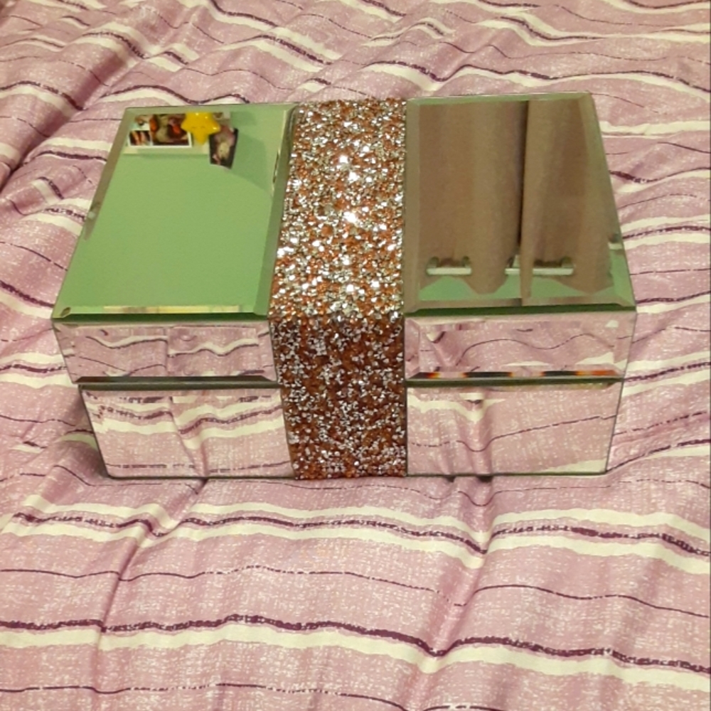 Glass Mirrored Bling Rose Gold & Silver Jewelry Box, Christian Siriano New York